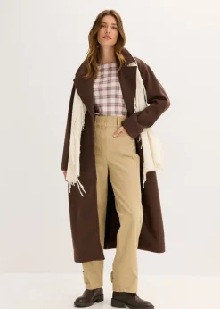 bonprix bonprix Pantalón de sarga con cintura alta Caqui claro Outlet