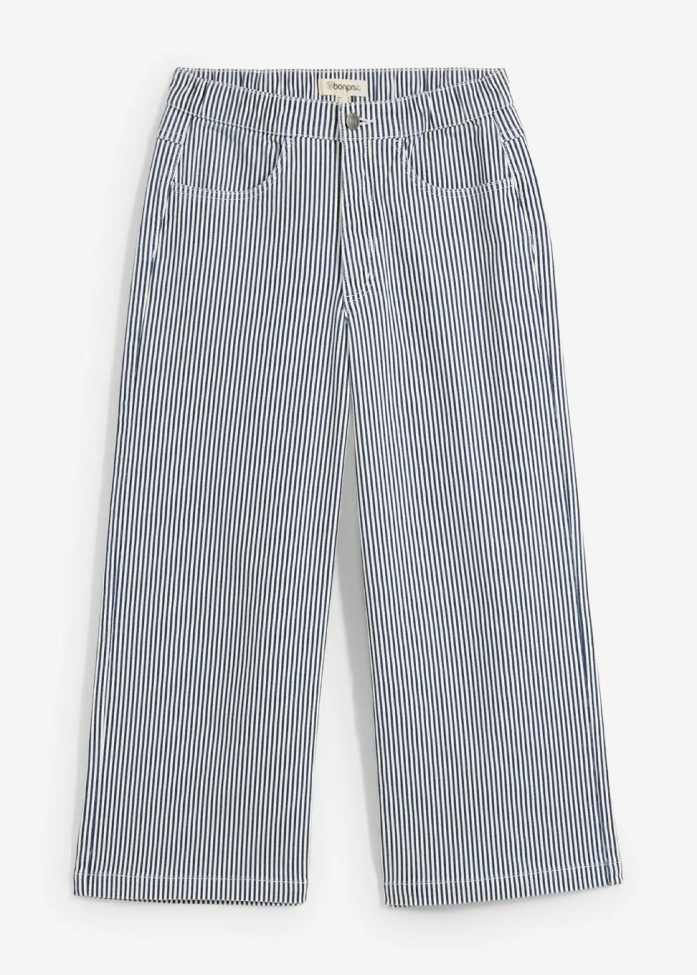 bonprix bonprix Pantalón de sarga con cintura cómoda Azul marino-blanco lana de rayas New