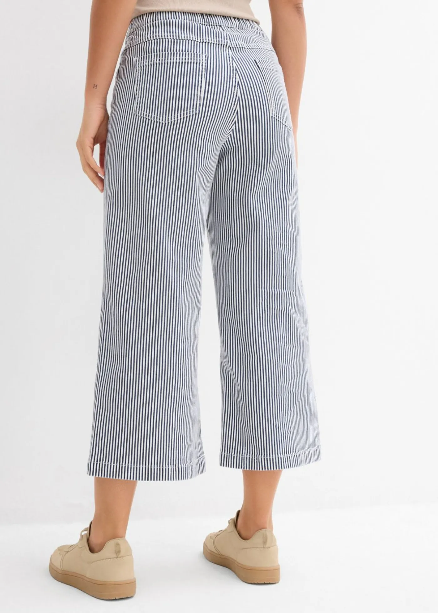 bonprix bonprix Pantalón de sarga con cintura cómoda Azul marino-blanco lana de rayas New