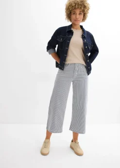 bonprix bonprix Pantalón de sarga con cintura cómoda Azul marino-blanco lana de rayas New