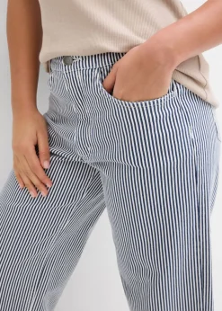 bonprix bonprix Pantalón de sarga con cintura cómoda Azul marino-blanco lana de rayas New