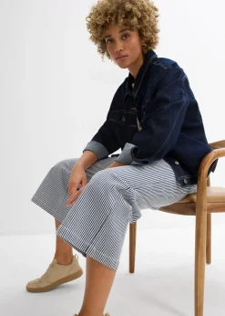 bonprix bonprix Pantalón de sarga con cintura cómoda Azul marino-blanco lana de rayas New