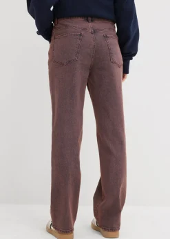 bonprix bonprix Pantalón de sarga con efecto lavado rojo burdeos Online