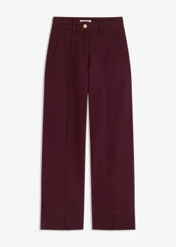 bonprix bonprix Pantalón de sarga con ribete y bolsillo rojo burdeos Hot
