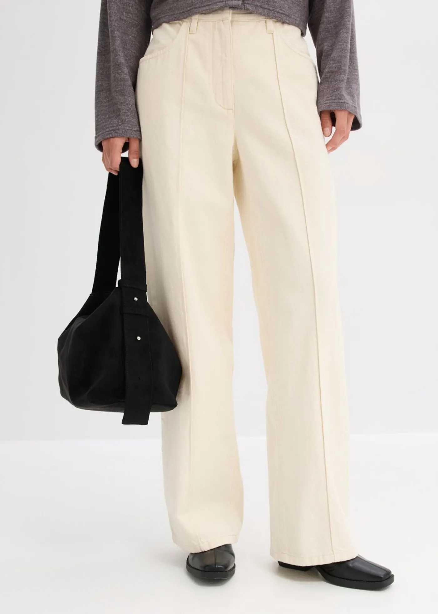 bonprix bonprix Pantalón de sarga de algodón puro gris guijarro Hot