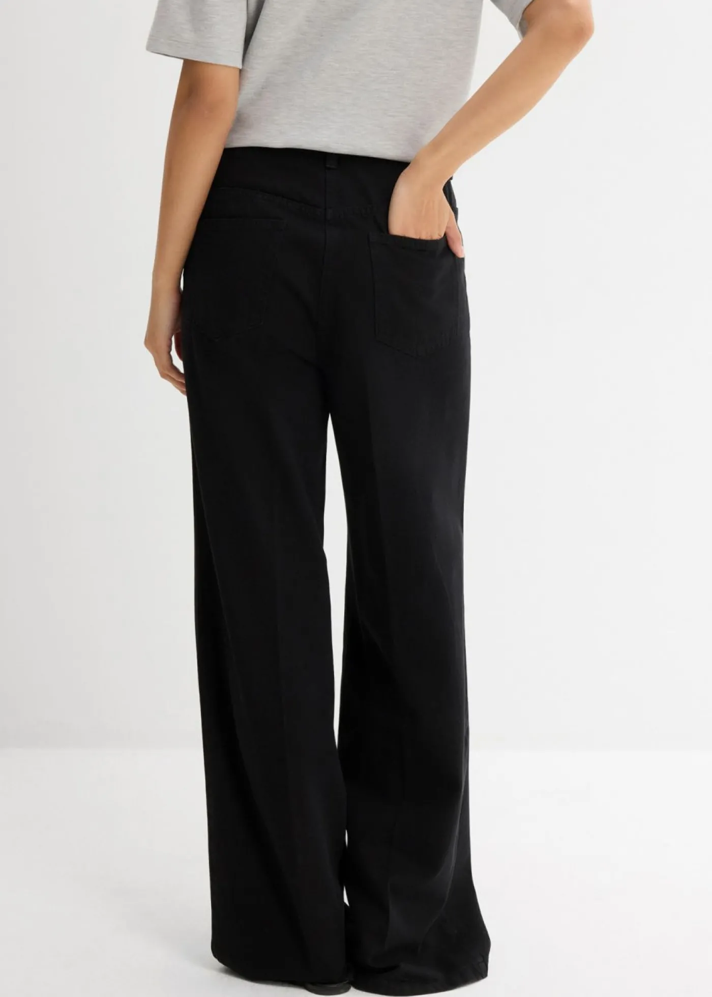 bonprix bonprix Pantalón de sarga de algodón puro con pinzas Negro usado Outlet