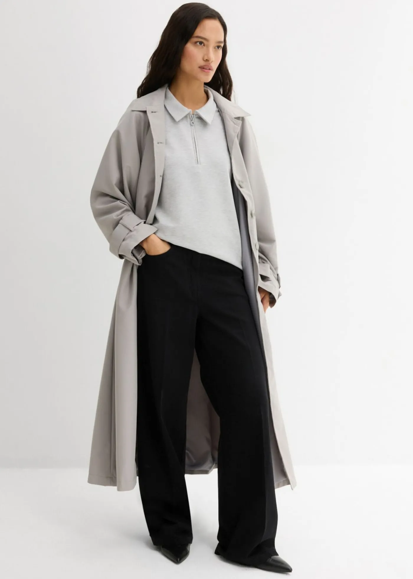 bonprix bonprix Pantalón de sarga de algodón puro con pinzas Negro usado Outlet