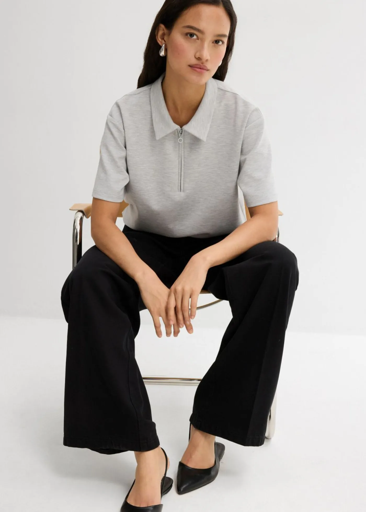 bonprix bonprix Pantalón de sarga de algodón puro con pinzas Negro usado Outlet