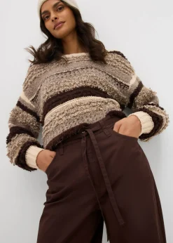 bonprix bonprix Pantalón de sarga de algodón puro Marrón oscuro Discount