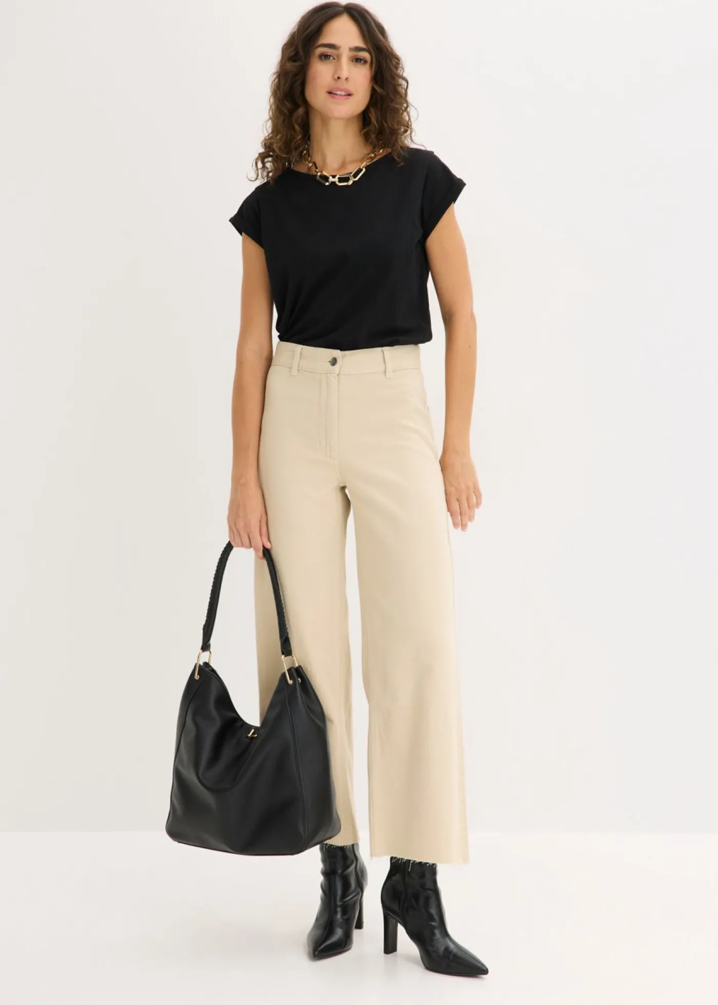 bonprix bonprix Pantalón de sarga de algodón puro Arena claro Outlet