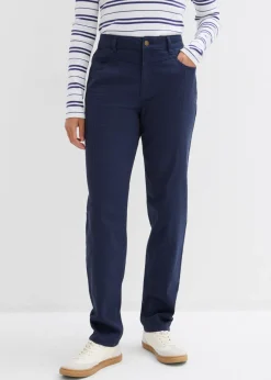 bonprix bonprix Pantalón de sarga de mezcla de algodón y elastano Azul marino Clearance