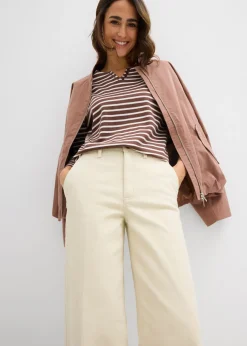 bonprix bonprix Pantalón de sarga de talle alto Arena claro Hot