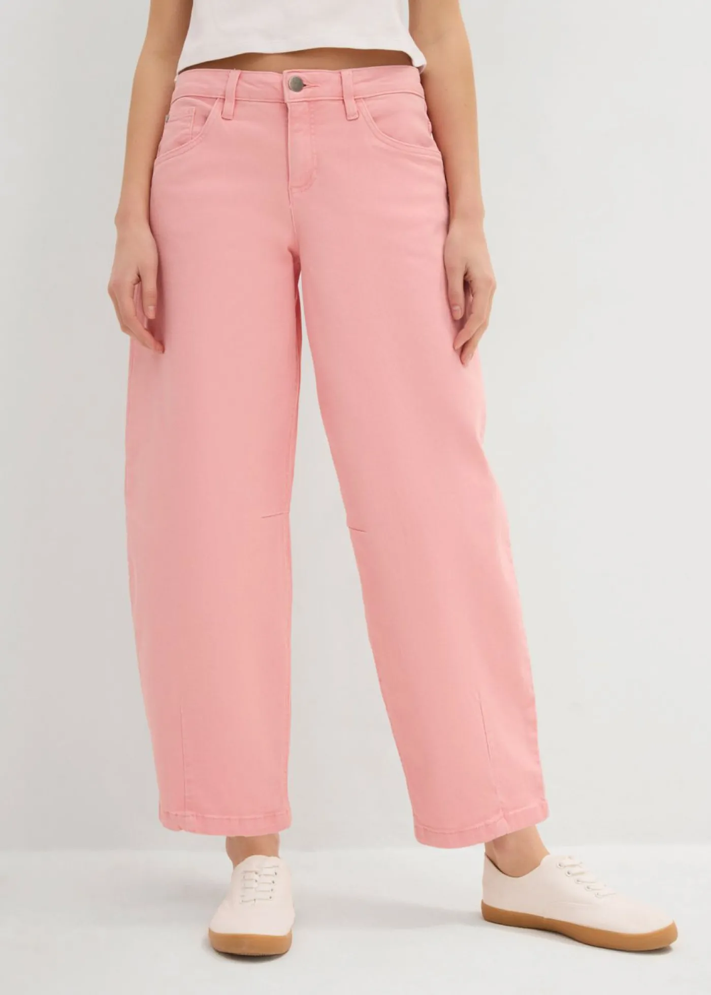 bonprix bonprix Pantalón de sarga en mezcla de algodón elástico rosa pálido Outlet