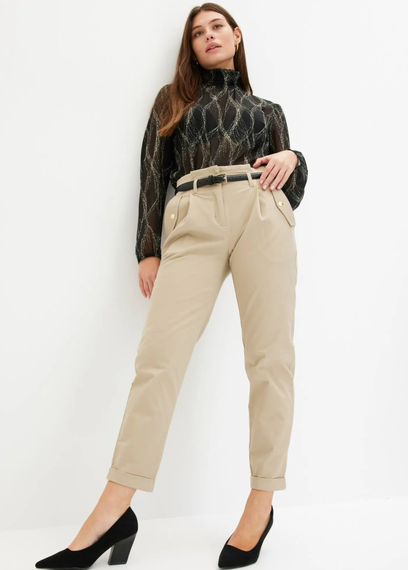 bonprix bonprix Pantalón de sarga tipo paperbag Arena Outlet