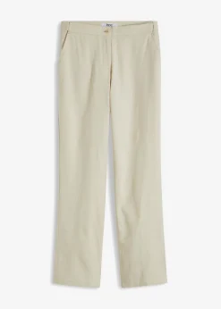 bonprix bonprix Pantalón de talle alto de mezcla de lino y viscosa gris guijarro Discount
