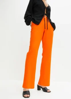 bonprix bonprix Pantalón de talle alto de mezcla de lino y viscosa Naranja cálido Discount
