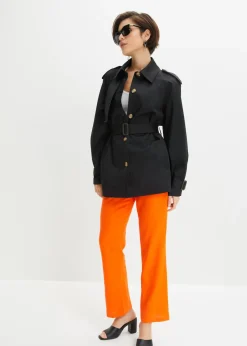 bonprix bonprix Pantalón de talle alto de mezcla de lino y viscosa Naranja cálido Discount