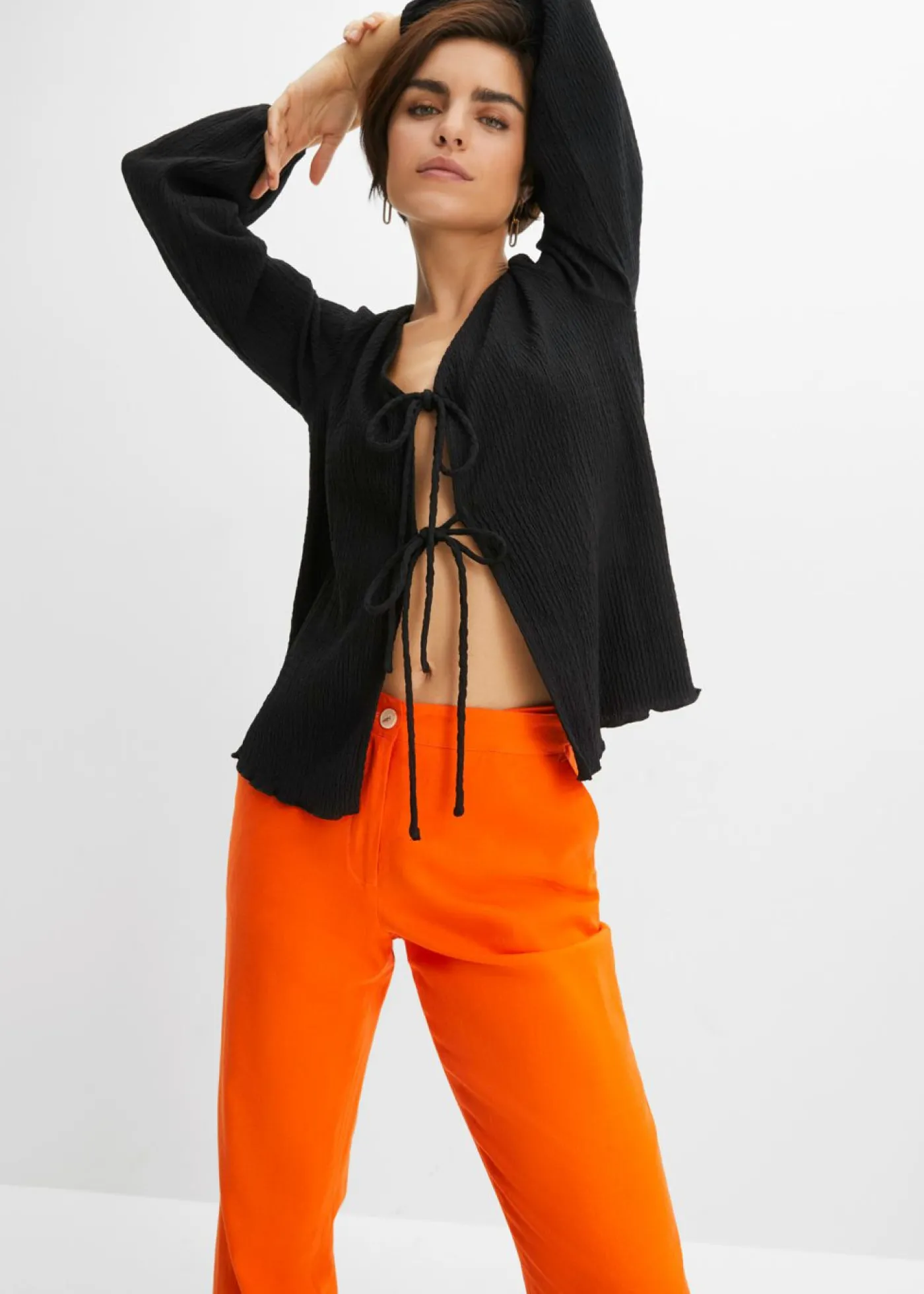 bonprix bonprix Pantalón de talle alto de mezcla de lino y viscosa Naranja cálido Discount