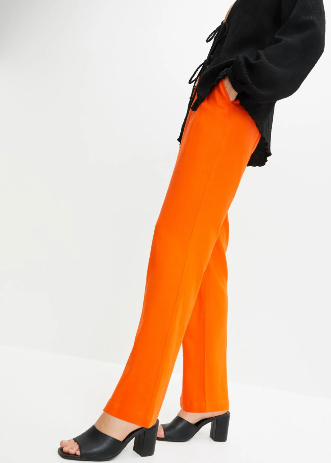 bonprix bonprix Pantalón de talle alto de mezcla de lino y viscosa Naranja cálido Discount