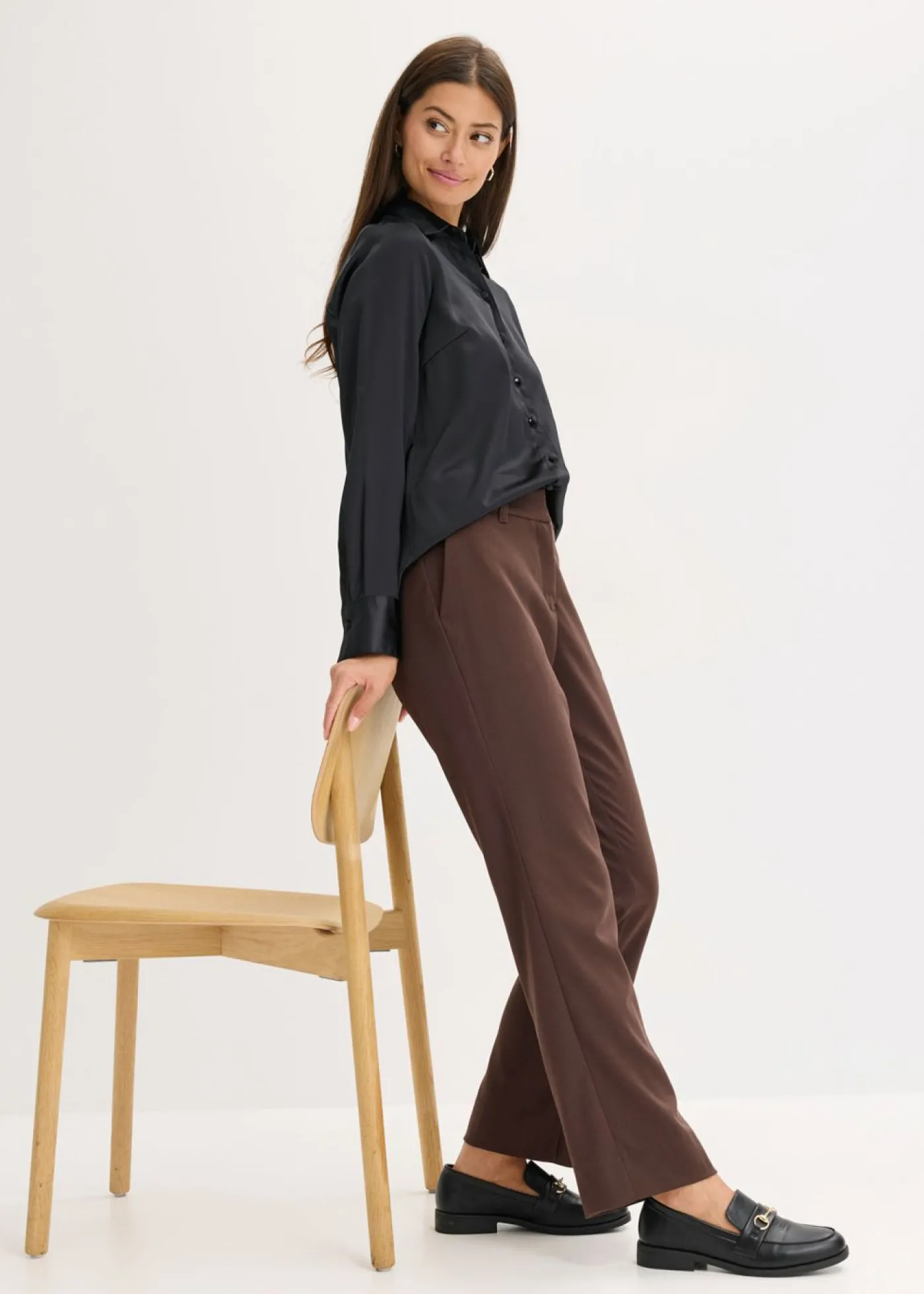 bonprix bonprix Pantalón de traje con aberturas Marrón oscuro Discount