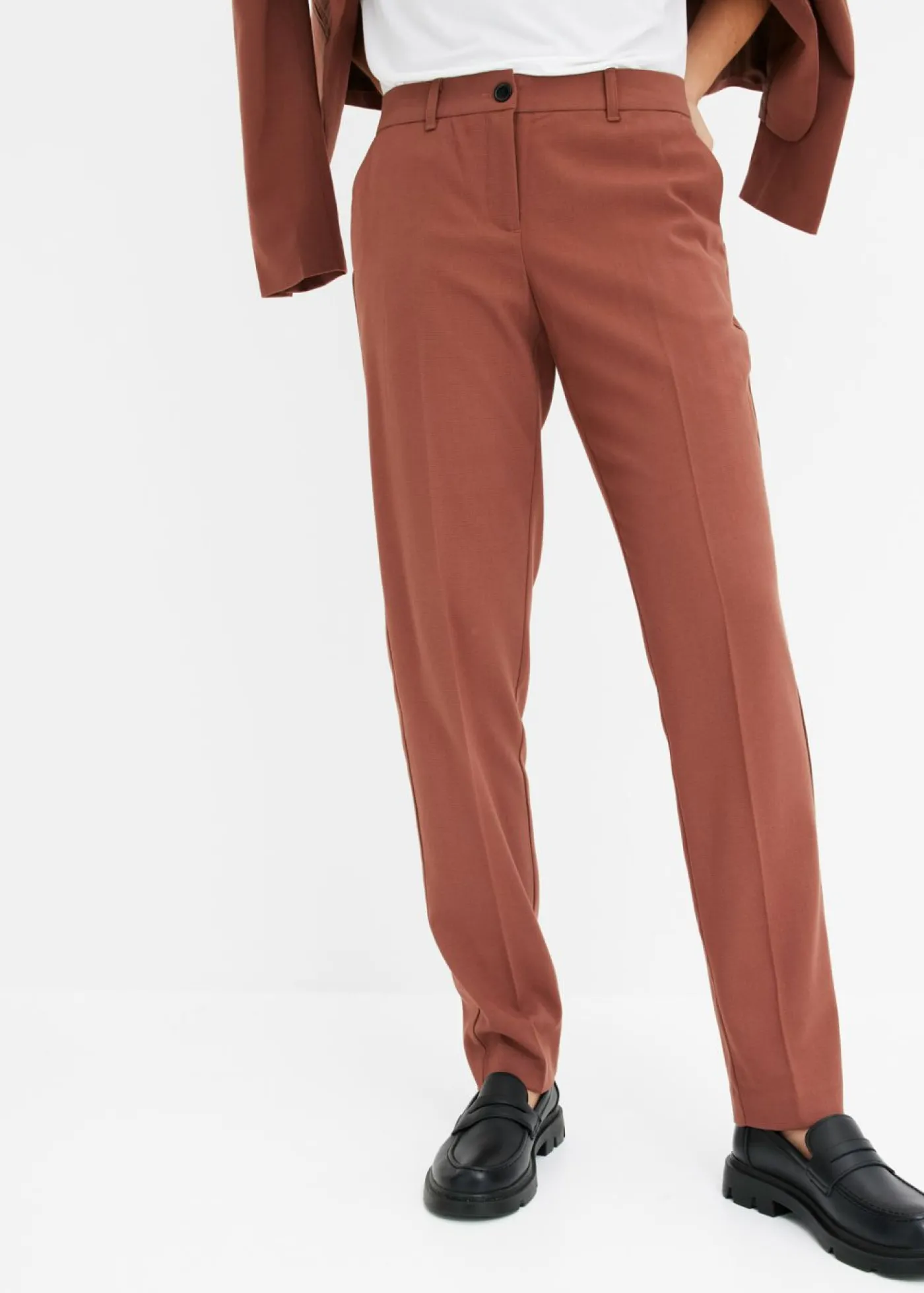 bonprix bonprix Pantalón de traje con pinzas marrón ahumado Discount
