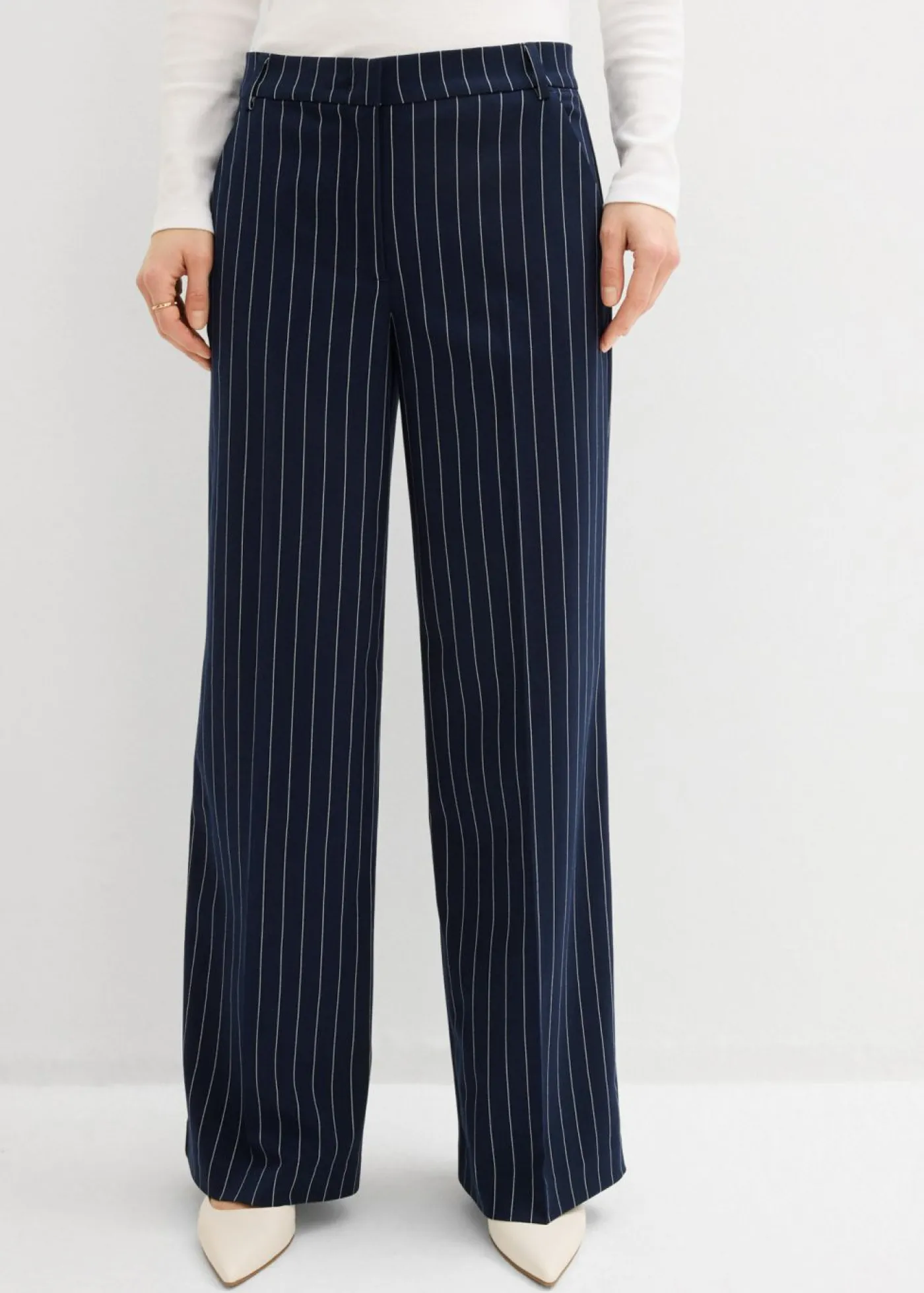 bonprix bonprix Pantalón de traje con rayas azul marino/blanco lana con rayas
