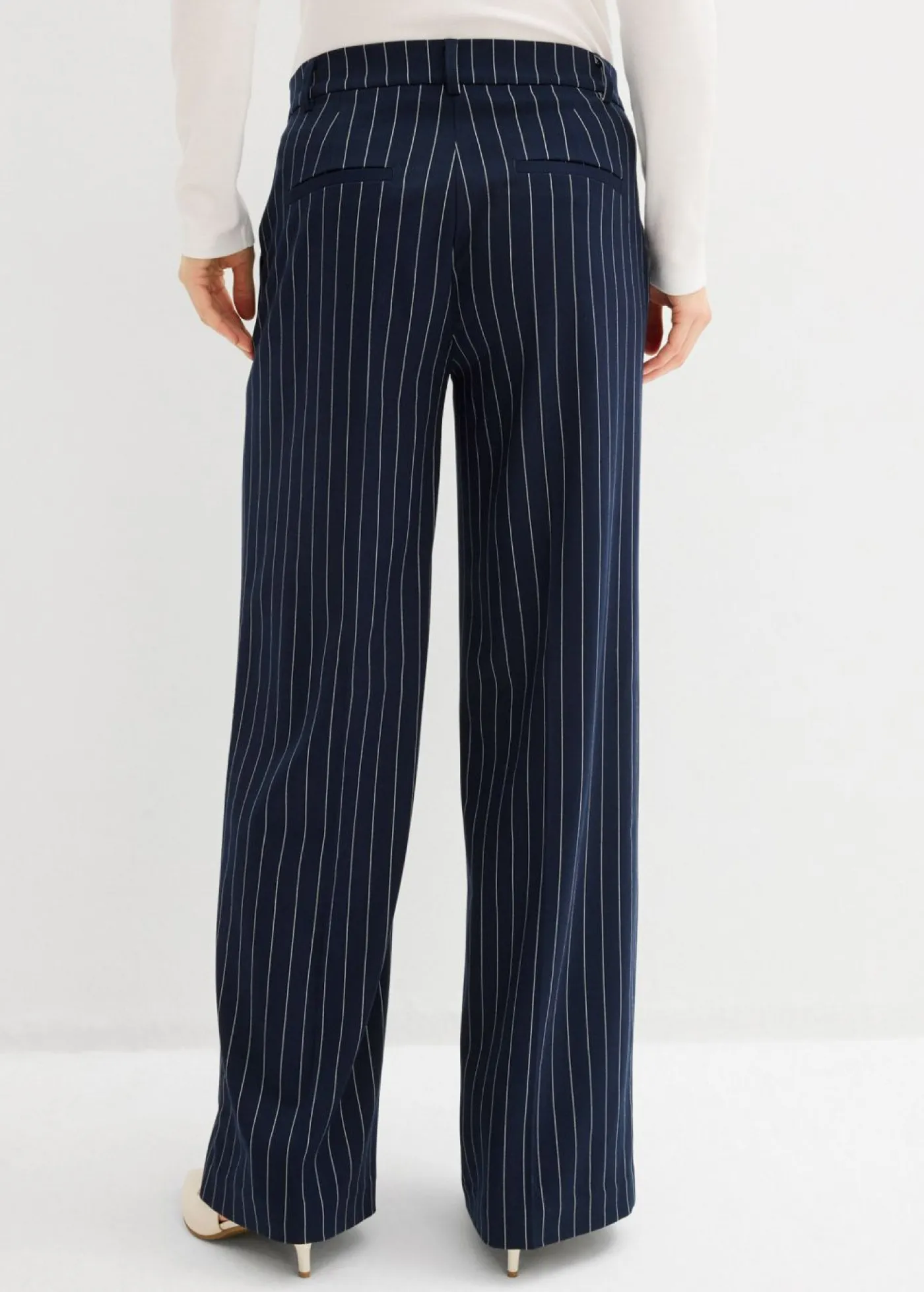 bonprix bonprix Pantalón de traje con rayas azul marino/blanco lana con rayas