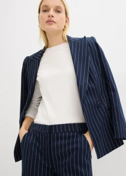 bonprix bonprix Pantalón de traje con rayas azul marino/blanco lana con rayas