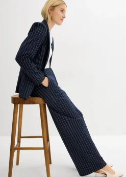 bonprix bonprix Pantalón de traje con rayas azul marino/blanco lana con rayas