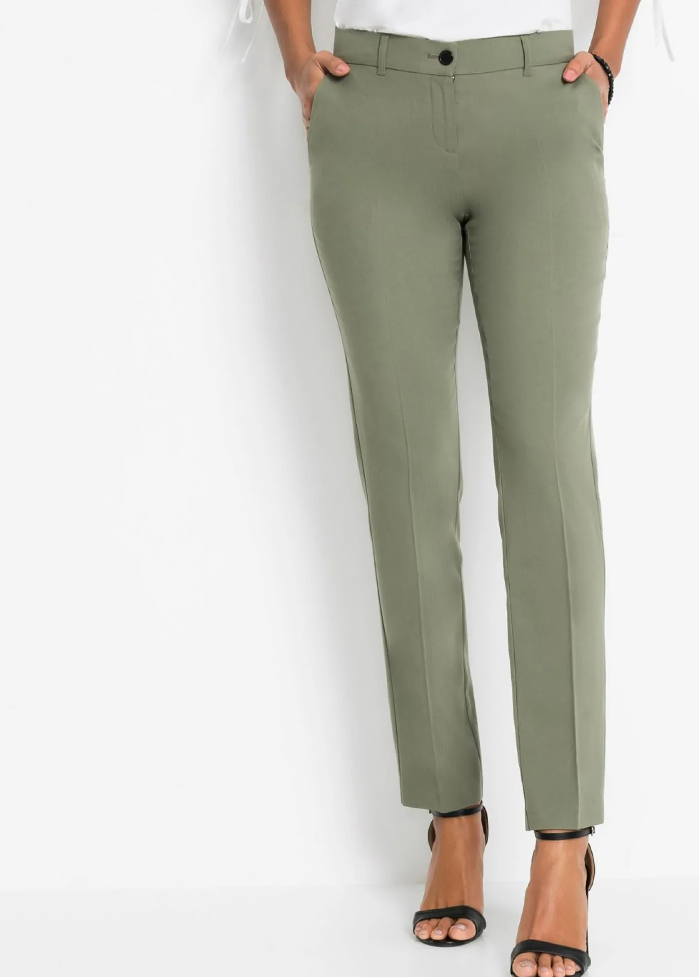 bonprix bonprix Pantalón de traje, petite Verde oliva Discount