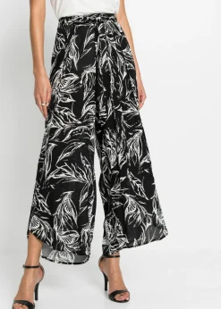 bonprix bonprix Pantalón de viscosa estructurada Negro-blanco de flores Hot