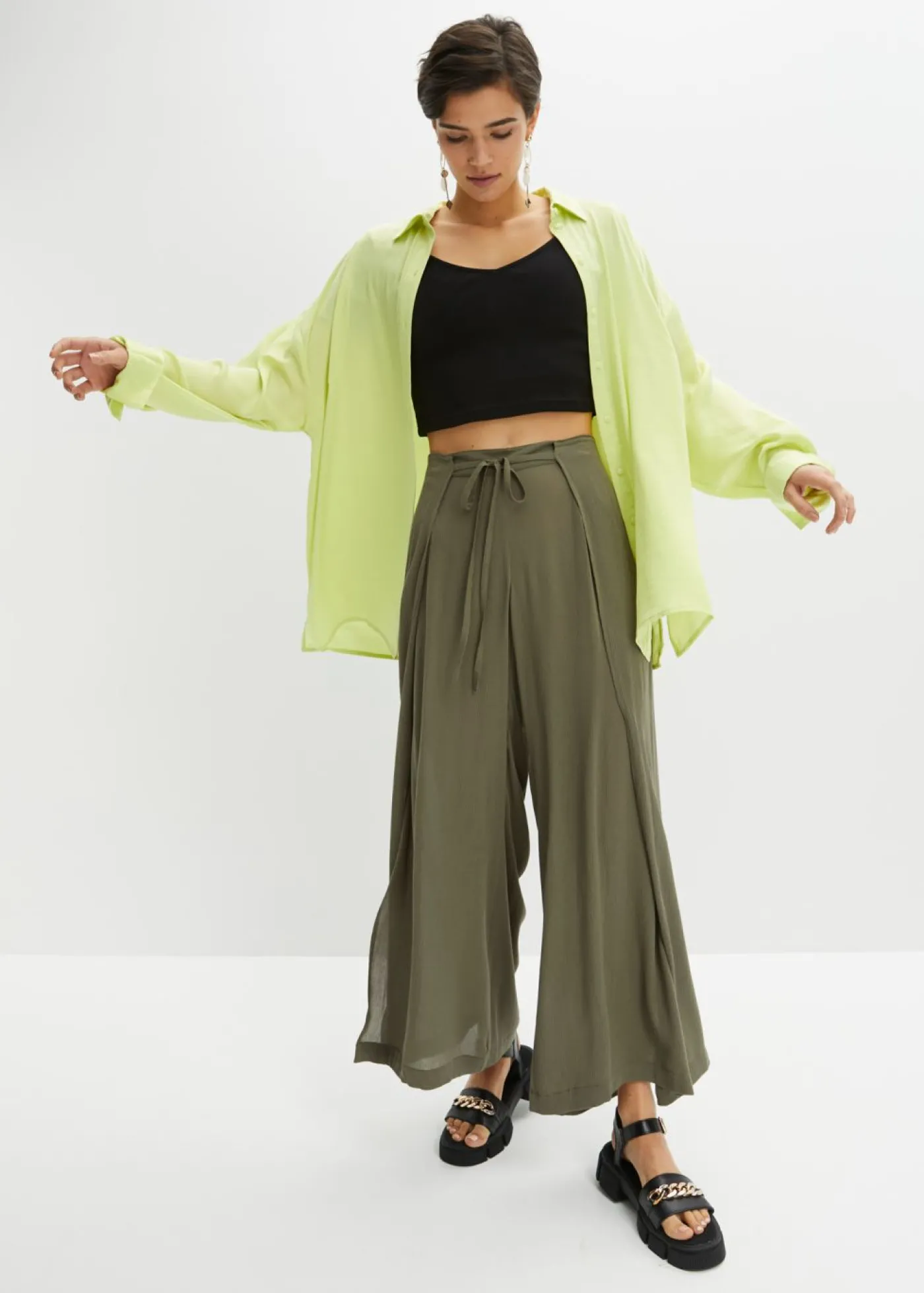 bonprix bonprix Pantalón de viscosa fluida Verde grisáceo Best