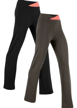 bonprix bonprix Pantalón deportivo de algodón, bootcut (2 unidades) Antracita jaspeado+negro Best