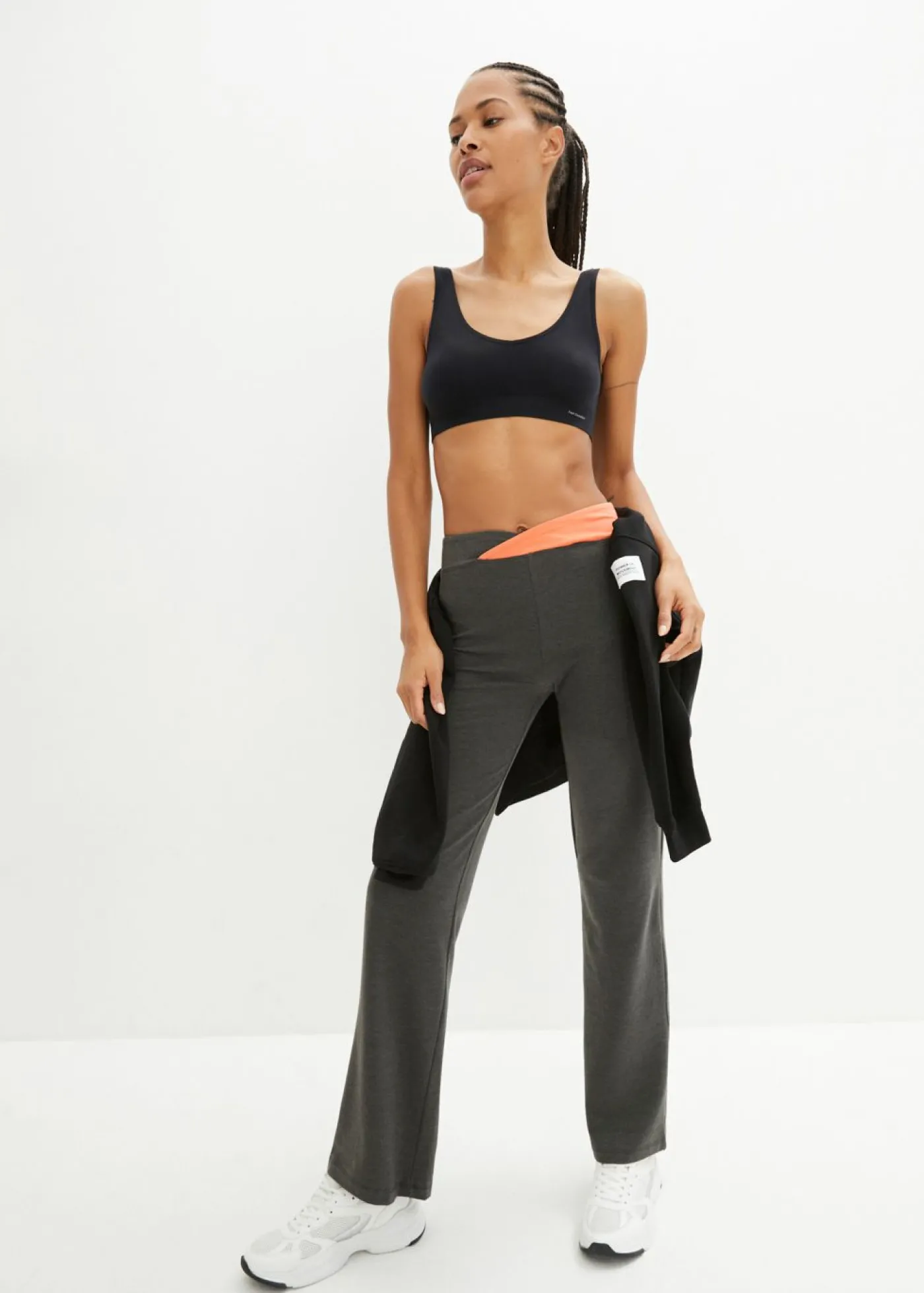 bonprix bonprix Pantalón deportivo de algodón, bootcut (2 unidades) Antracita jaspeado+negro Best