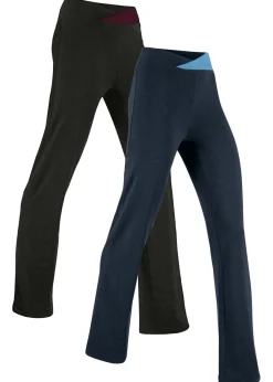 bonprix bonprix Pantalón deportivo de algodón, bootcut (2 unidades) negro+azul marino New