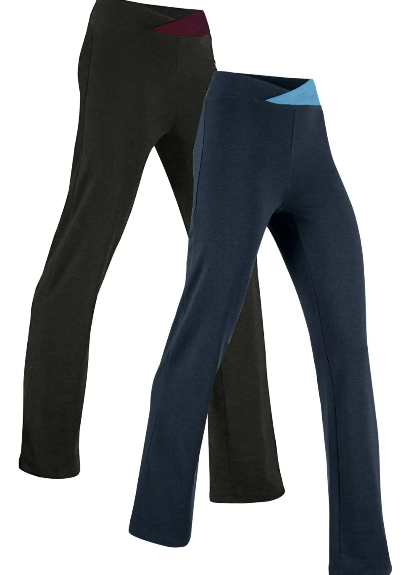bonprix bonprix Pantalón deportivo de algodón, bootcut (2 unidades) negro+azul marino New