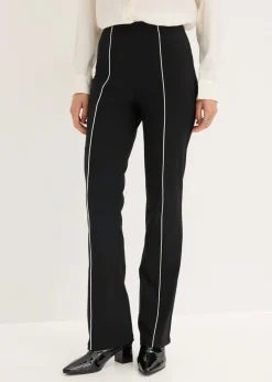 bonprix bonprix Pantalón elástico acampanado de bengalina Negro-blanco lana Outlet