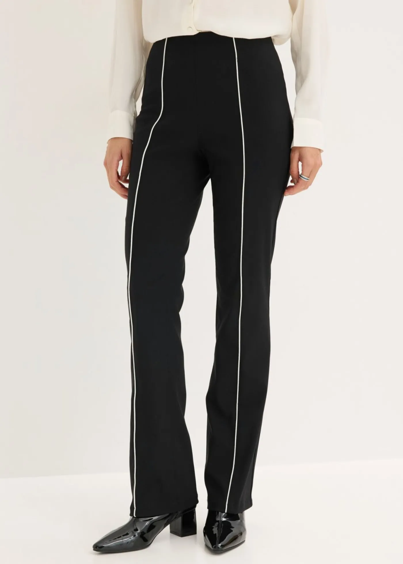 bonprix bonprix Pantalón elástico acampanado de bengalina Negro-blanco lana Outlet
