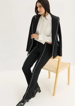bonprix bonprix Pantalón elástico acampanado de bengalina Negro-blanco lana Outlet