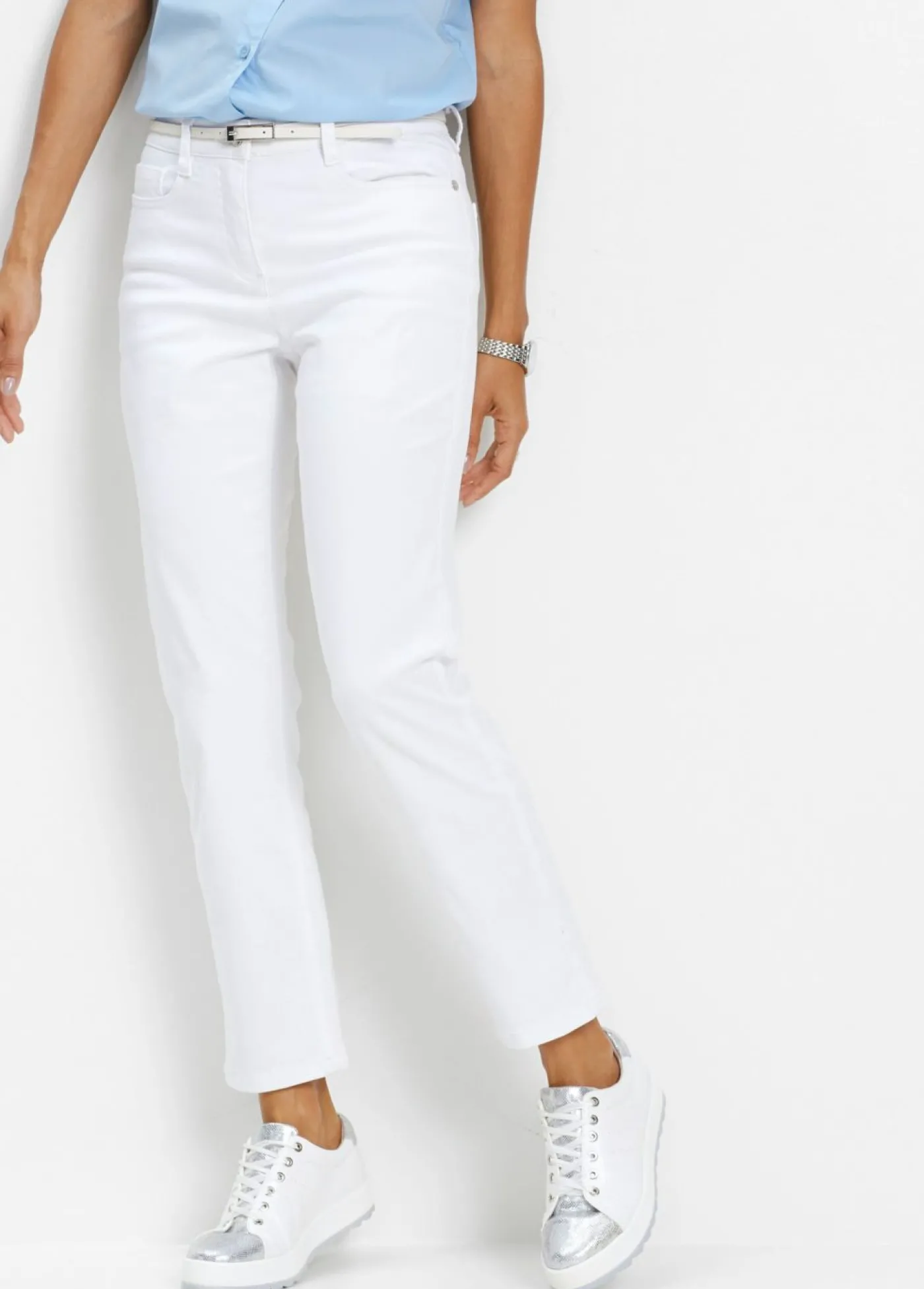 bonprix bonprix Pantalón elástico capri Blanco Clearance