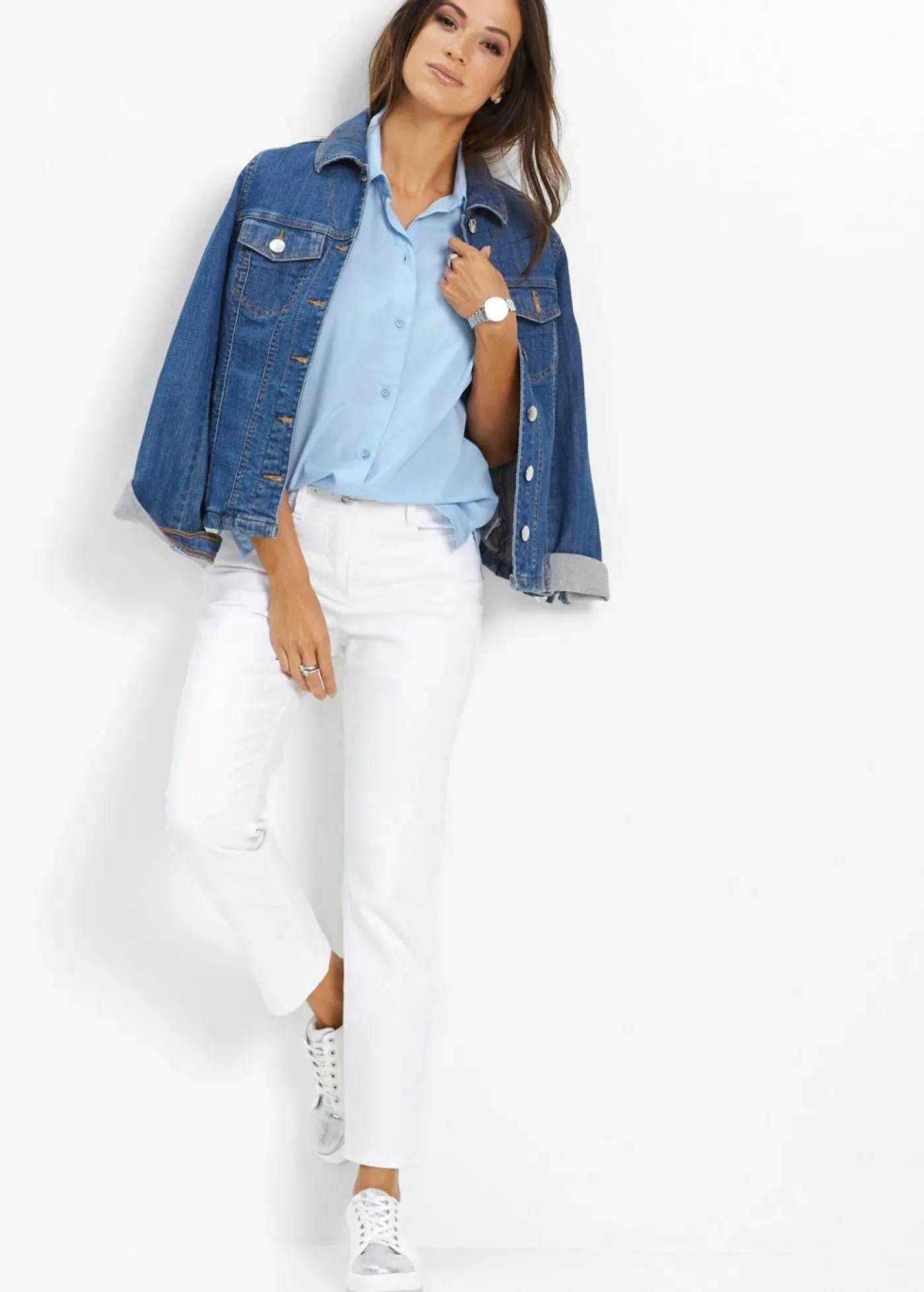 bonprix bonprix Pantalón elástico capri Blanco Clearance