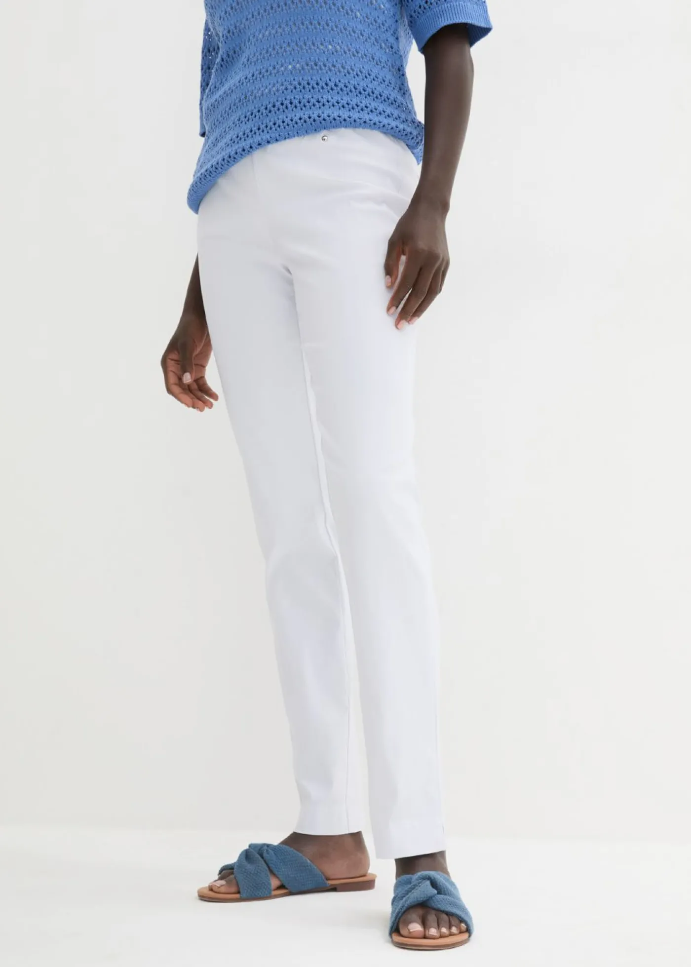 bonprix bonprix Pantalón elástico con cintura antideslizante Blanco Clearance