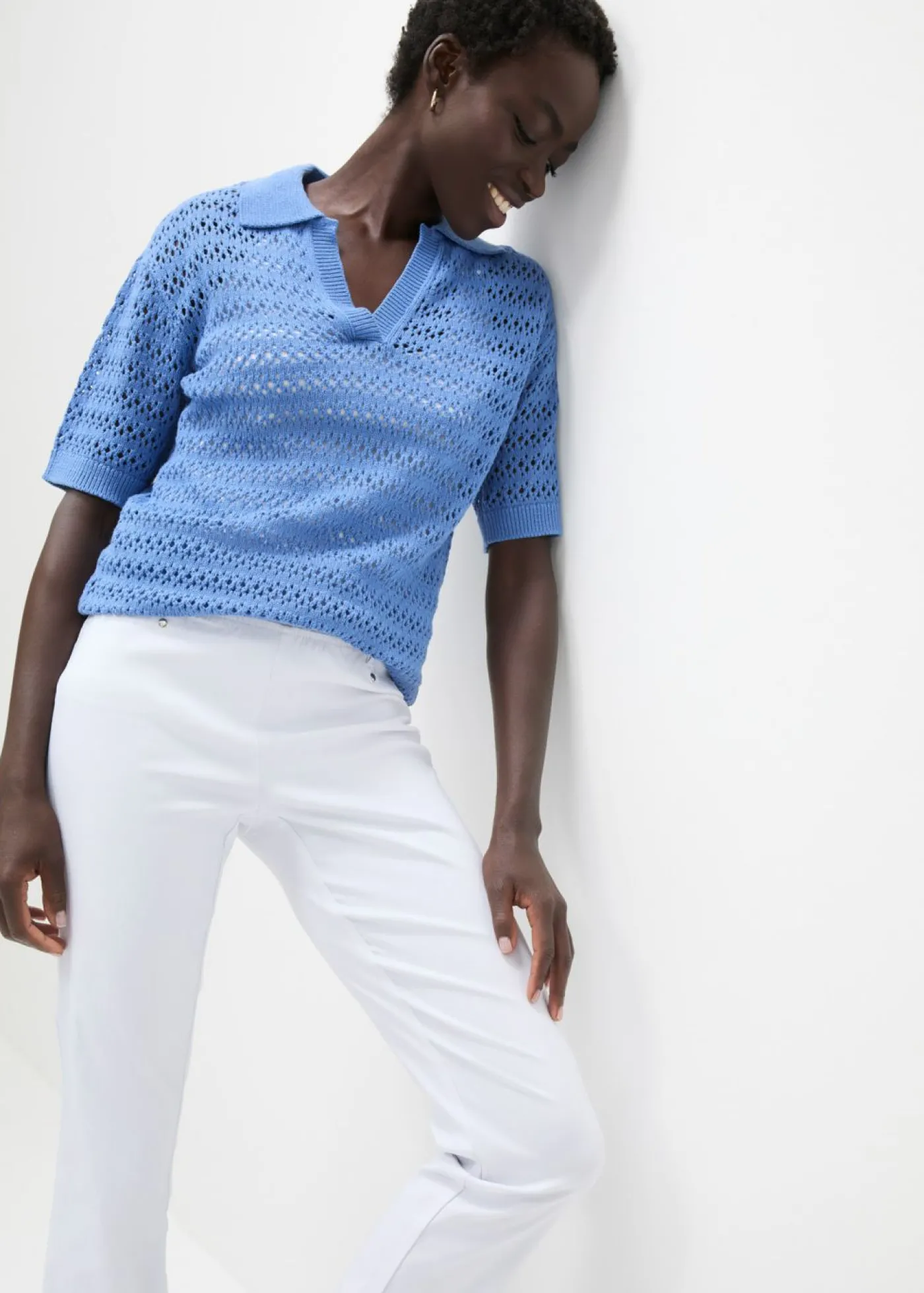 bonprix bonprix Pantalón elástico con cintura antideslizante Blanco Clearance