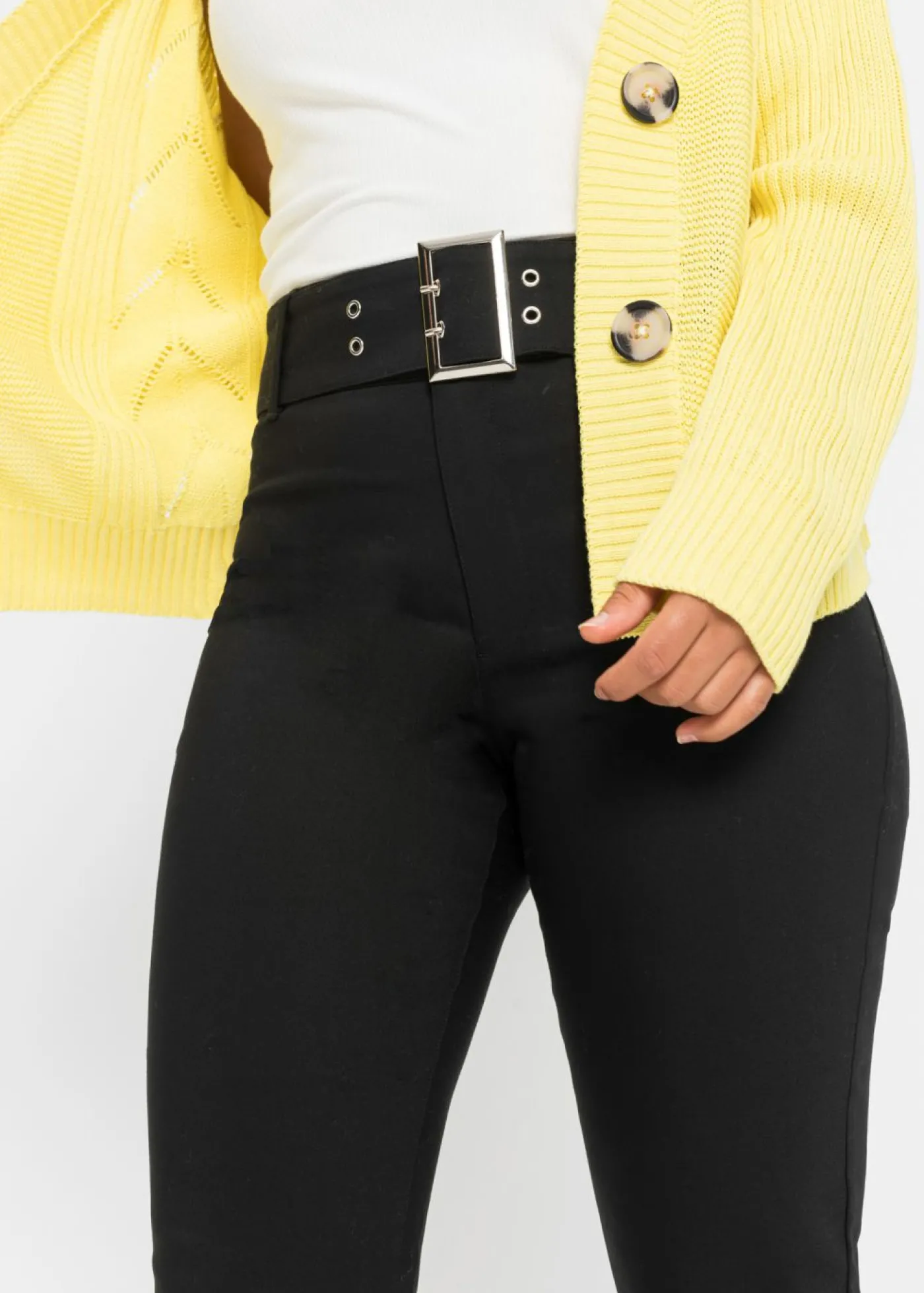 bonprix bonprix Pantalón elástico con cinturón Negro Best