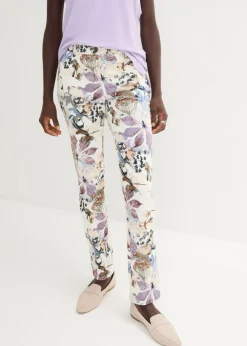 bonprix bonprix Pantalón elástico con estampado de flores Crudo de flores Online