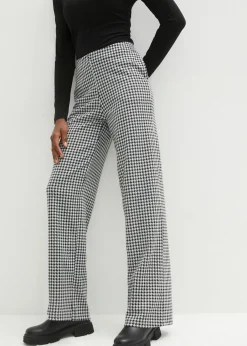 bonprix bonprix Pantalón elástico con pata de gallo, pernera ancha Negro-blanco de cuadros New