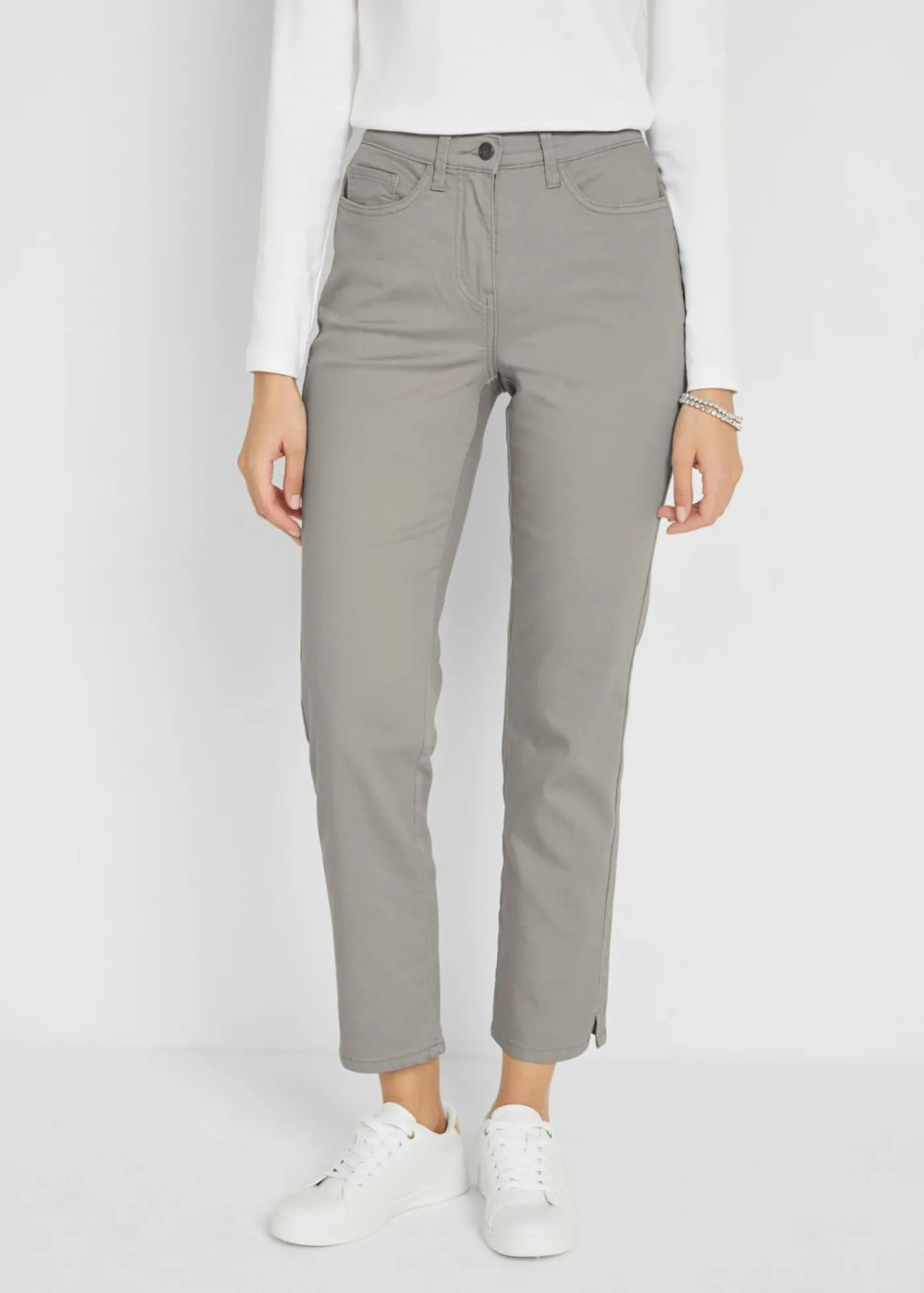 bonprix bonprix Pantalón elástico con perneras rectas, mid waist Plateado Hot