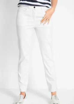 bonprix bonprix Pantalón elástico con perneras rectas, mid waist Blanco Best