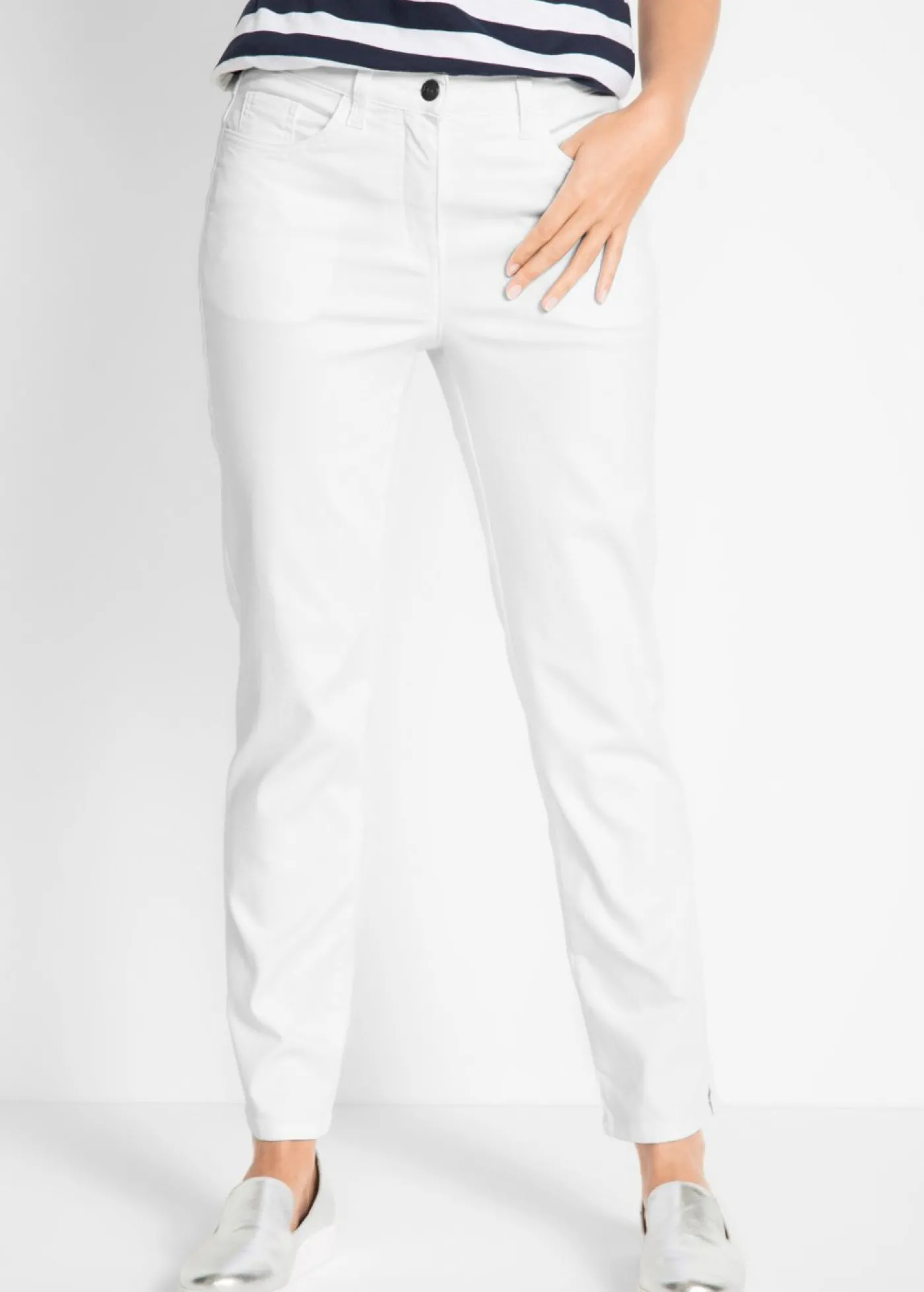 bonprix bonprix Pantalón elástico con perneras rectas, mid waist Blanco Best