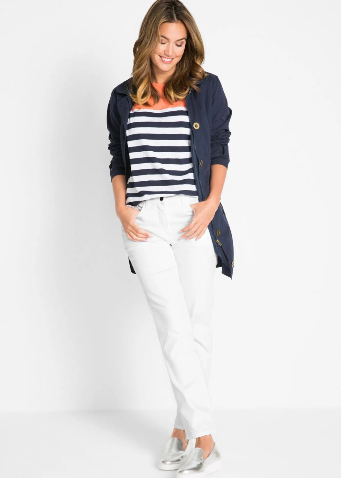 bonprix bonprix Pantalón elástico con perneras rectas, mid waist Blanco Best
